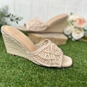 Veronica Beard Womens Ezrah Beige Macrame Espadrille Wedge Sandals size 9 NEW